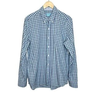 J McLaughlin Modern Fit Button Down Shirt Blue Plaid Mens Size L Dress Preppy